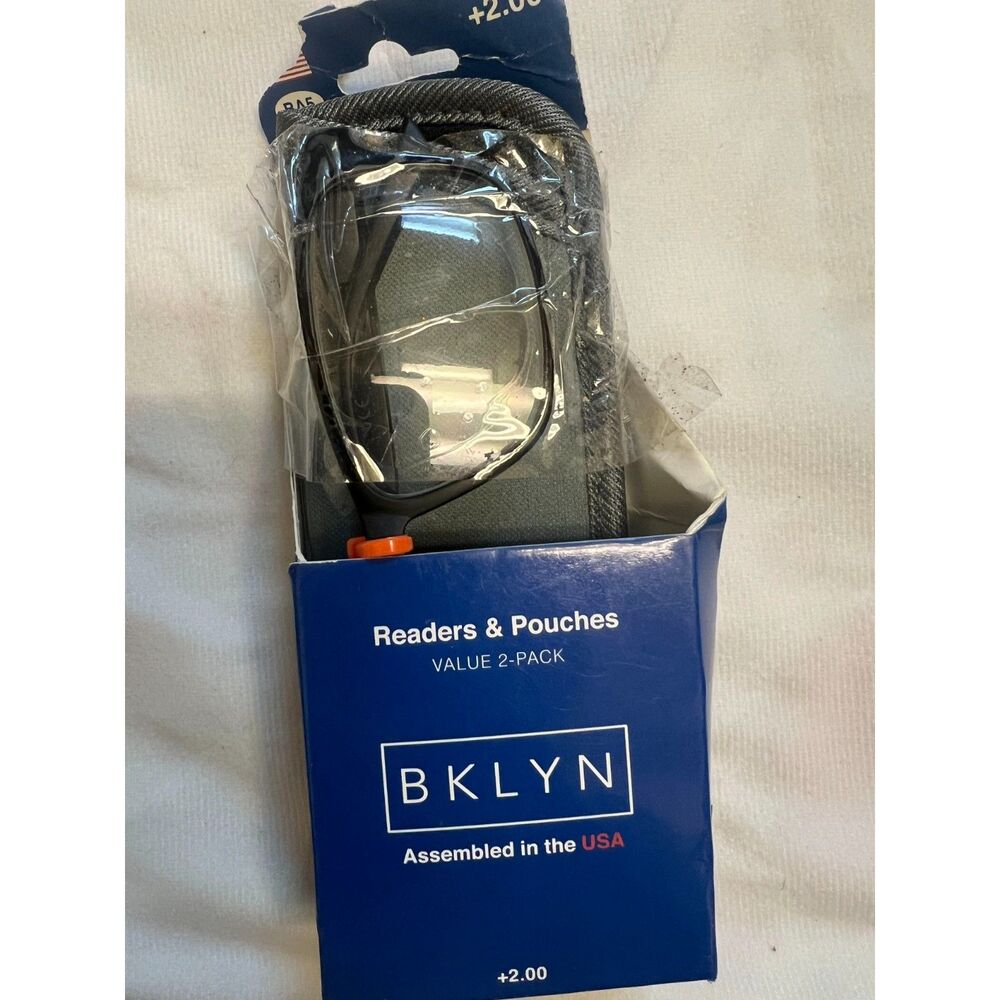 BKLYN +2.00 Readers With Pouches Magnifying Glasses 2-Pack